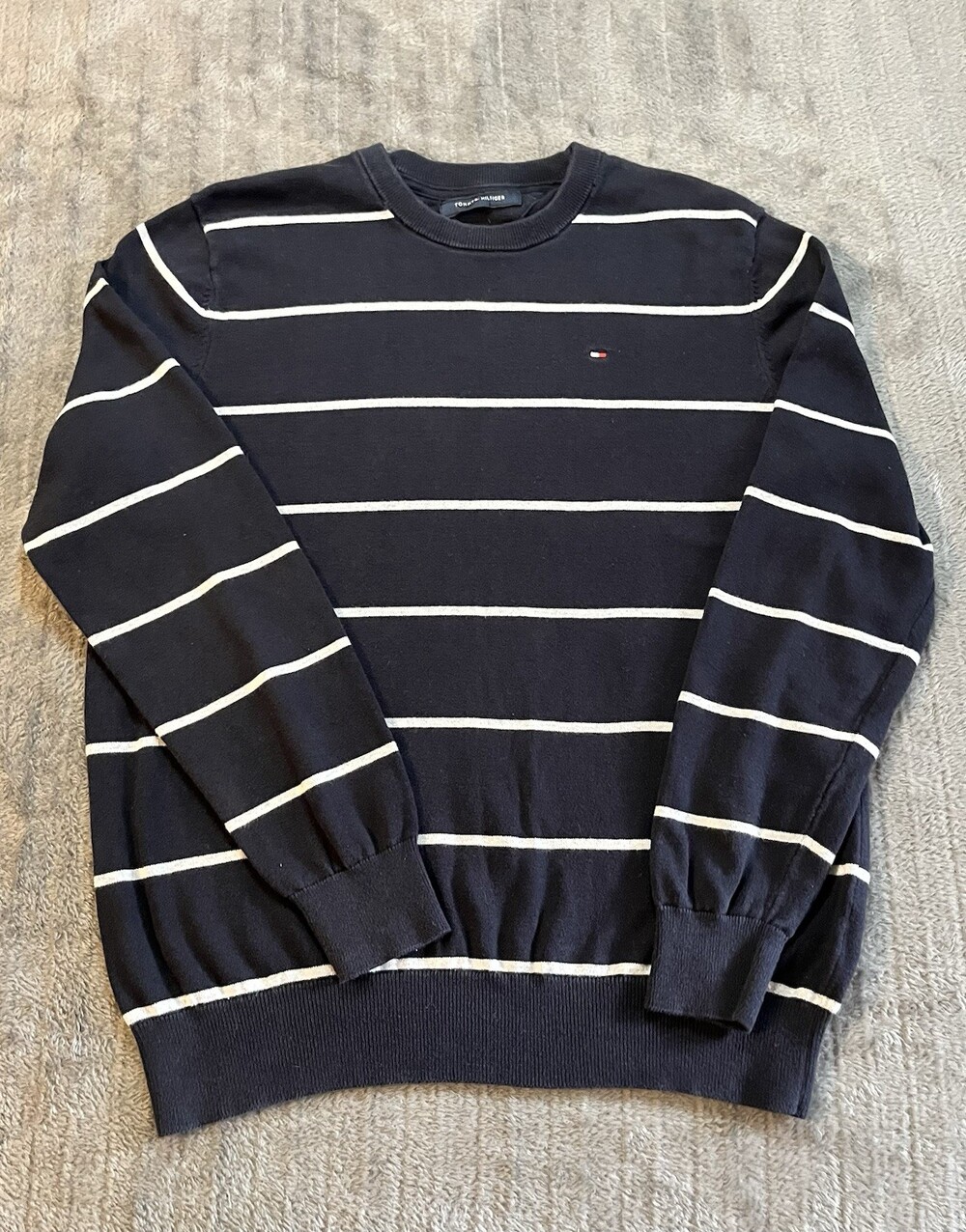 Tommy Hilfiger Sweater Mens Medium Blue White Striped Preppy Fall Winter